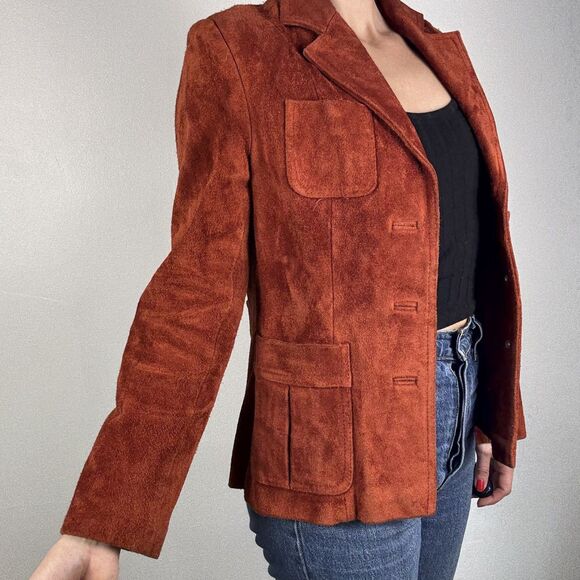 Jackets & Blazers - Vintage 70s Rust Orange Suede Leather Blazer Jacket Trappeur Korea
